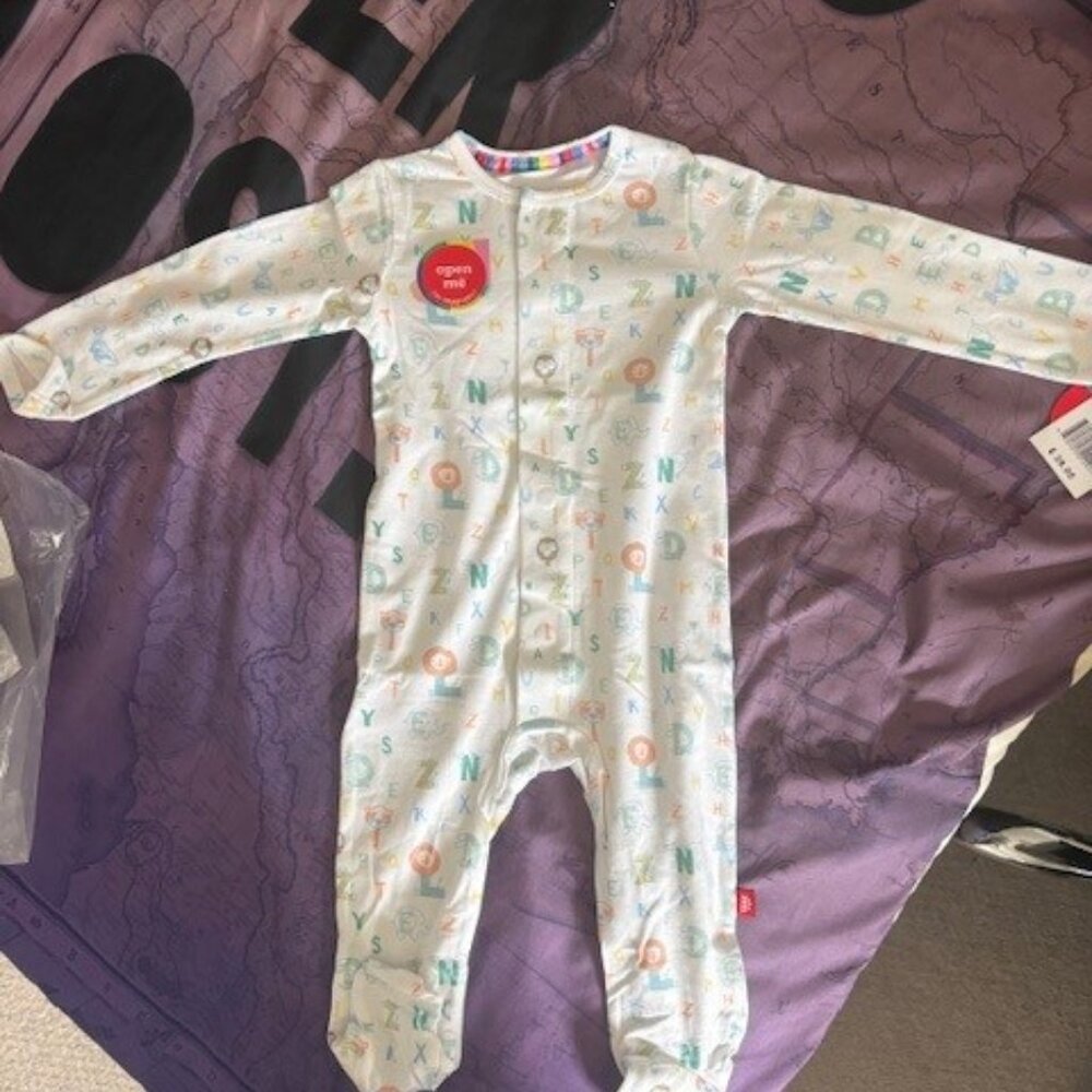 Magnetic Me Organic Cotton Footie - Alphabet Soup Pattern